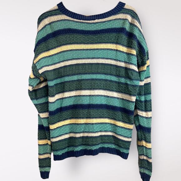 Vtg 90s PASTA Women’s Cardigan Sweater Striped Blue‎ Ramie Slouchy Cozy Preppy - Picture 5 of 7